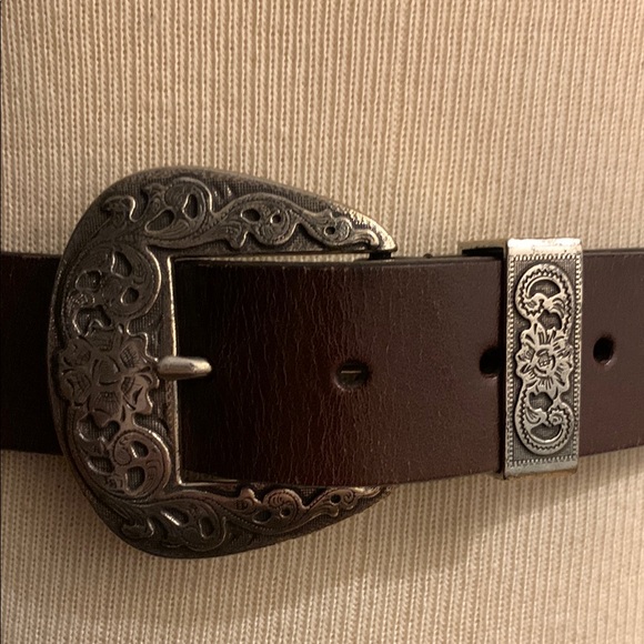 SILPADA BROWN ITALIAN LEATHER BELT WITH SILVER METAL DETAILED BUCKLE,LOOP & TIP - Picture 1 of 9